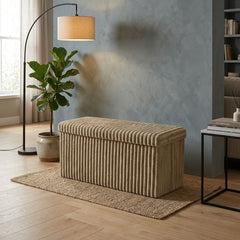 Gaveno Cavailia Natural Ribbed Storage Bench - 2 Seater Foldable Box