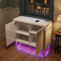Aura White Gloss 2 Door Sideboard with LED & Bluetooth Speakers 110cm