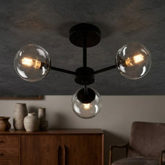 Stockholm Ball Light Black - Modern 3-Glass Bulb Ceiling Light