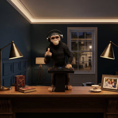 Home Luxe Cheeky Monkey DJ Middle Finger Gesture Statue Figure | Black
