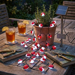 Solar Powered 30 Ladybird Insect String Lights - White LED Garden