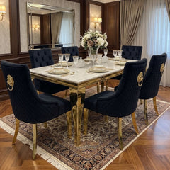 1.2 Sofia Cream Gold Marble Dining Table & 4 Black Velvet Chairs Set