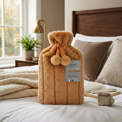 Luxury Tan Faux Fur 2L Hot Water Bottle - Soft Plush Winter Warmers