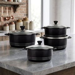 Laria 4pc Black Die-Cast Aluminium Stockpot Set - Induction Ready