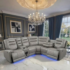 Daytona Grey Electric Leather Corner Recliner - Bluetooth & LED Hub
