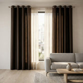 Chocolate Faux Silk Fully Lined Eyelet Curtains - 1 Pair,