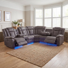 Rico Dark Grey Electric Recliner Corner Sofa with LED & Bluetooth