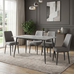 Oxford Grey Ceramic Dining Table and 4 Grey Upholstered Chairs Set