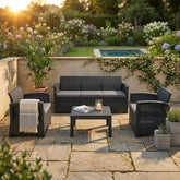 Cantebury Rattan Effect Sofa Set - 4pc Black Garden Furniture