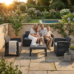 Cantebury Rattan Effect Sofa Set - 4pc Black Garden Furniture