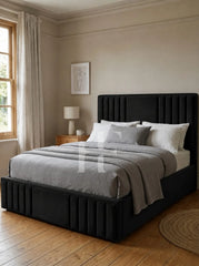 Modern Beige Velvet Side-Channel Tufted Upholstered Bed Frame