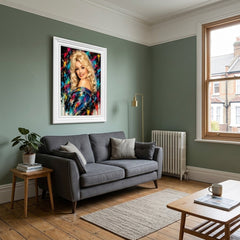Dolly Parton Denim Pop Art White Frame Canvas Print Decor - 60 x 80cm