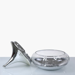 38cm Clear Glass Vase With Chrome Fluted Lid