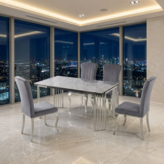 Cindy Grey Sintered Stone Dining Table with Luxury Silver Legs