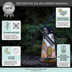 Solar Powered Light & Motion Windmill - White Coastal Garden Decor