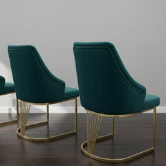 Set of 2 Lasco Green and Gold Velvet Dining Chairs with Metal Legs