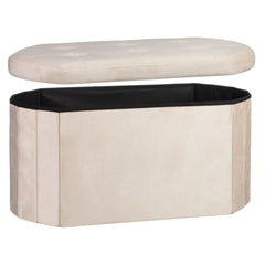 Cream Velvet Oval Storage Ottoman - Padded Bench & Blanket Box