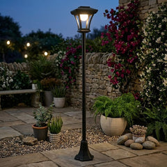 Black 1.5m Solar Lamp Post - Warm White LED Outdoor Garden Light