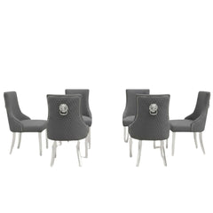 Set of 6 Majestic Hudson Grey Leather Lion Knocker Dining Chairs