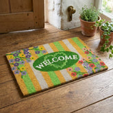 Floral Welcome Coir Doormat - Natural Coconut Fibre - 60x40cm
