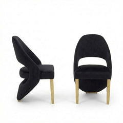 Set of 2 Santorini Black & Gold Dining Chairs | Modern Shimmer Fabric