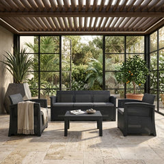 Cantebury Rattan Effect Sofa Set - 4pc Black Garden Furniture