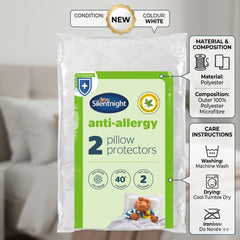 Silentnight Anti-Allergy Pillow Protector 2pk - Soft & Secure White