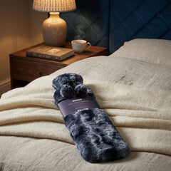 Country Club Charcoal Long Hot Water Bottle - Two Tone Faux Fur Cover