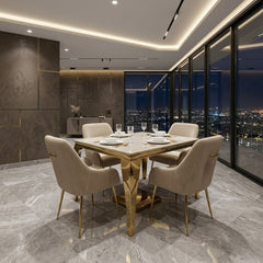 1.2m Sofia Cream Marble Dining Table & 4 Marco Cream Velvet Chairs