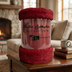 Kutex Red Faux Mink Throw - 200x240cm Extra Large Soft Warm Blanket