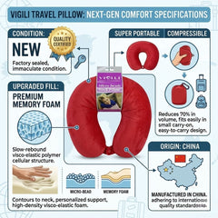 Travel Log Red Memory Foam Neck Pillow and Eye Mask Sleep Set