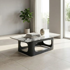 Lina Grey Marble Coffee Table - Modern Rectangular Stone Living Room