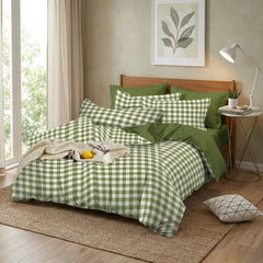 Gaveno Cavailia Green Gingham King Duvet Cover Microfibre Bed Set