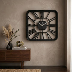 Modern Square Metal Wall Clock - 60cm Minimalist Roman Numeral Design
