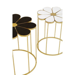 Jodie Set of 2 Petal Shaped Side Tables - Black, White & Gold Finish