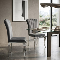 Armenia Dark Grey Velvet Dining Chairs - Set of 2 with Silver Legs