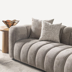 Lusso Beige Chenille 3 Seater Sofa - Vertical Panel Tufted 232cm