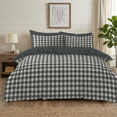 Gaveno Cavailia Charcoal Gingham Double Duvet Cover Bedding Set