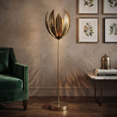 Gold Leaf Metal Floor Lamp Modern Luxury Living Room Lighting Decor