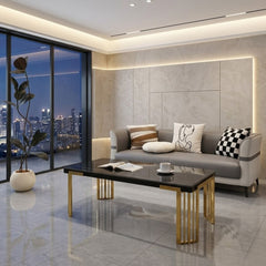 Cindy Black Sintered Stone Coffee Table - Luxury Gold Geometric Base