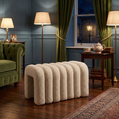 Large White Teddy Footstool – Plush Boucle Bench for Living Room