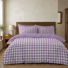 Gaveno Cavailia Lilac Gingham Double Duvet Cover Microfibre Bed Set