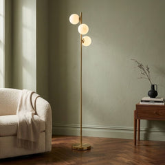 Stockholm Floor Lamp - Gold Finish with 3 Frosted Glass Globes