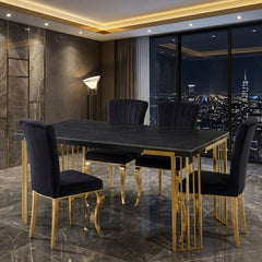 Cindy Black Sintered Stone Dining Table - Luxury Gold Geometric Legs