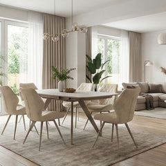 Cambridge Beige Sintered Stone Extending Dining Table & 6 Chairs