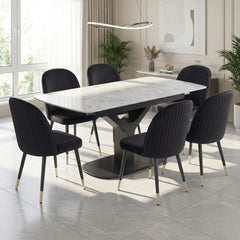 Sapphire 140-180cm Extending Grey Quartz Table & 6 Black Liza Chairs
