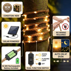 Solar Powered Rope Effect String Lights 3m - 35 Warm White LEDs