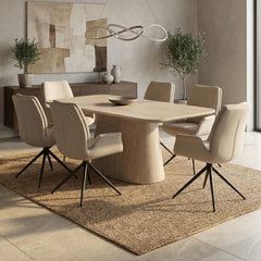 Davos 180cm Beige Ceramic Oval Table & 6 Fairmont Swivel Chairs