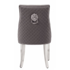 Set of 6 Minister Grey Brushed Velvet Lion Knocker Dining Chairs