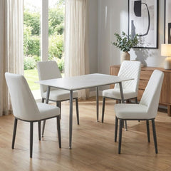 Oxford White Ceramic Dining Table and 4 White Upholstered Chairs Set